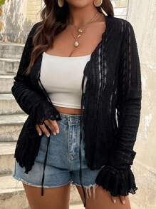 SHEIN VCAY Plus Size Women Front-Tie Vacation Blouse - Black - View 3