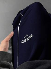 SHEIN Leap Crew Teen Boys' Loose Straight Leg Pants With Contrast Black Trim, Versatile Casual Trousers Suitable For Autumn, Winter, School, Home, Daily Wear, Sports, Birthday Party, Outings - Minimalist Style With Thermal Lined, Retro - Navy Blue - View 5