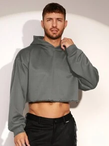 FeverCity Men's Loose Fit Short Length Knit Hooded Sweater, Minimalist And Casual For Everyday Wear, For Fall Winter - Dark Grey - View 4