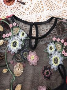 SHEIN 2pcs Set: Young Girl Woven Floral Embroidered Mesh Top & Camisole, For Vacation, Mom And Daughter & Sisters Matching.