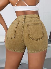 SHEIN 大码女式工装口袋紧身牛仔短裤/短裙