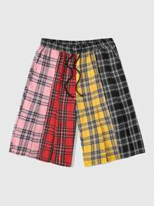 ROMWE MEN Casual Men's Punk Plaid Splice Skort Shorts, College Style For Spring/Summer - Multicolor - View 6