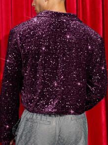 AKNOTIC Business Casual 男士梭织时尚日常休闲宽松长袖短款亮片西装外套，适合秋冬 - 紫色 - 查看 2