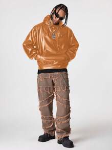 Manfinity VCAY Men's Loose Fit Brazilian Style Hoodie Sweatshirt, For Fall Winter - Orange - View 3