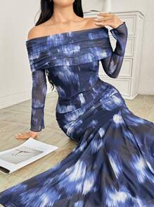 Modelyn 2件套女士露肩长袖上衣和紧身裙 - 彩色 - 查看 5