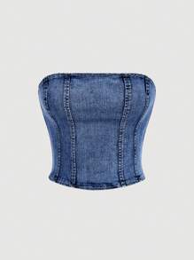 SHEIN MOD Women's Casual Denim Cropped Top, Minimalist & Chic For Everyday - Dark Wash - View 1