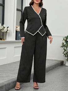 2 pièces/ensemble Top à manches longues et pantalon en couleur unie et coupe oversize, style simple - Multicolore - Voir 1