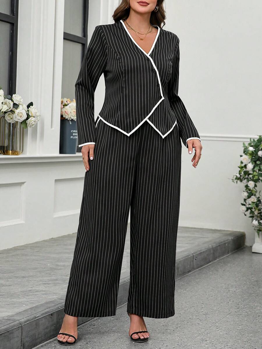 2 pièces/ensemble Top à manches longues et pantalon en couleur unie et coupe oversize, style simple - Multicolore - Voir 1