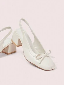 CUCCOO DOLLMOD Beige PU Hollow Back Square Toe Fashion Chunky Heel Flats - Beige - View 2