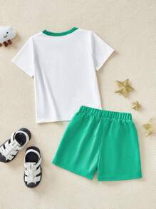 2pcs/Set Young Boy Ramadan Print Short Sleeve T-Shirt And Shorts Set