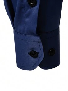 Manfinity Mode Men Casual Solid Color Simple & Fashionable Everyday Shirt, For Fall, Long Sleeve Top - Navy Blue - View 5