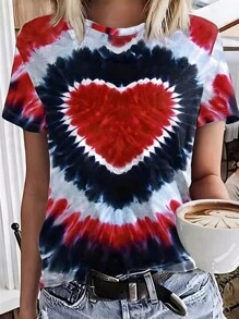 INAWLY Áo thun tay ngắn in họa tiết trái tim cho nữ - Nhiều màu - Xem 1