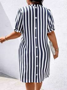 INAWLY Women Striped V-Neck Short Sleeve Straight Short Dress - Multicolor - View 4