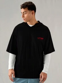 Manfinity VCAY Camiseta con capucha de manga corta de punto informal y holgada para hombre
