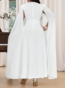 Fleurora Robe longue à col rond en tricot blanc, manche évasée, grande taille élégante, pour soirée, mariage, Saint-Valentin, cocktail, concert/festival de musique, printemps, été, automne, hiver