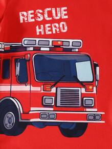 SHEIN 4pcs Young Boy Cartoon Car Print Soft & Stretchy Knit Short Sleeve Top & Shorts Sleepwear Set - Multicolor - View 5