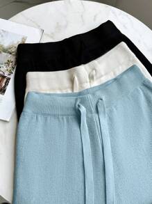 Chiquease New Women High Cinched Waist Waist Casual Straight Wide Leg Pants, Thermal Lined Thickened Knitted Leggings