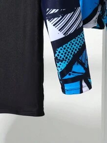 Tween Boy Letter & Geometric Print Raglan Long Sleeve Top And Shorts Swimsuit Set - Multicolor - View 4