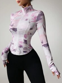 SHEIN Sovereign Charm Áo khoác có khóa kéo Slim Fit, màu trơn, trang phục thể thao giản dị tối giản để mặc hàng ngày - Nhiều màu - Xem 5