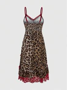ROMWE Grunge Punk Leopard Patchwork Mid-Length Dress For Women, Party & Formal Occasions - Multicolor - View 2