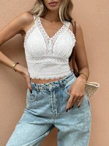 SHEIN Frenchy Women Contrast Lace Fitted Camisole Summer Casual - Apricot - View 6