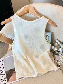 Women 3D Flower Decor Sleeveless Knitted Top - Multicolor - View 2