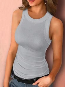 EMERY ROSE Women's Summer Solid Casual Slim Fit Tank Top - Light Grey - View 3