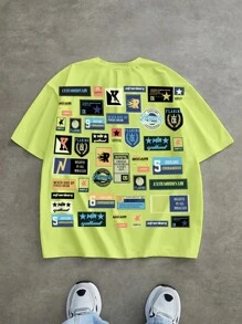 Manfinity VCAY Plus Size Men Street Style Loose Green Knit T-Shirt, Streetwear Fashion - Multicolor - View 2