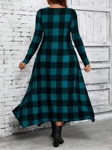 EMERY ROSE Vestido midi a cuadros para mujer de talla grande, ropa de mujer para otoño