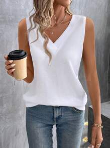 SHEIN LUNE 女士 V 领无袖纯色休闲背心，适合日常穿着