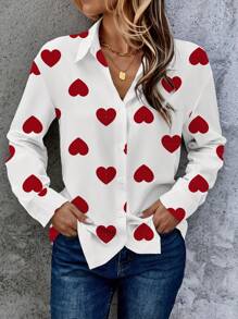 SHEIN LUNE Women Polka Dot Long Sleeve Blouse, Casual & Fashionable For Everyday Wear Valentine's Day Going Out Tops Women Valentine Gift - Multicolor - View 3