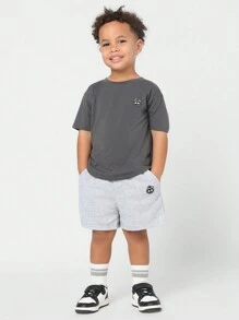 SUMWON Kids Athletic Jogger Shorts Casual Summer Sports Running Jersey Knit Sweatshorts With Skull Patch Logo Comfortable Play Activewear - Grey - View 2