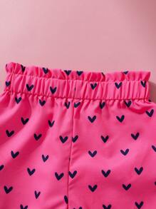 SHEIN Bộ 2 món/bộ cho bé gái sơ sinh và trẻ mới biết đi 0-3 tuổi mùa xuân hè mới dễ thương hàng ngày mèo hoạt hình ăn dưa hấu áo phông không tay + quần short trái tim màu đỏ hồng - Màu Hồng Tươi - Xem 5