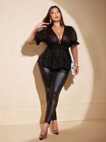 Viva Relle Blusa con escote en V profundo, mangas abullonadas y flecos, de moda y sexy, talla grande