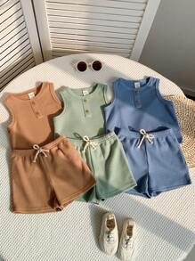 Loomiva Bộ 6 món áo và quần short dệt kim dễ thương cho bé trai, đồ cơ bản mùa hè. - Nhiều màu - Xem 3