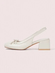 CUCCOO DOLLMOD Beige PU Hollow Back Square Toe Fashion Chunky Heel Flats - Beige - View 5