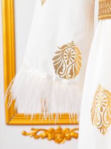 2pcs/Set Tween Girl Furry Patchwork Simple Long Sleeve Outerwear And Dress - Black - View 6