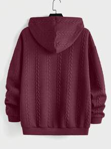 Manfinity Homme Men's Casual Solid Color Textured Drawstring Hooded Sweatshirt - Red - View 2