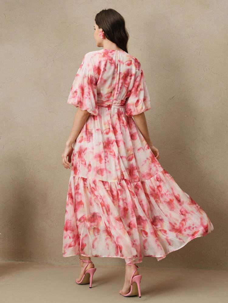 New European And American Design Floral Print Loose Fit Slimming Long Dress, Suitable For Spring/Summer, Vacation