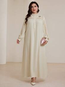 Graceveil Plus Size Women Arabic Embroidery Loose Dress Shirt Modest