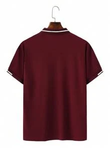 Manfinity Homme Men's Casual Plain Short Sleeve POLO Shirt, Fashionable Everyday Wear - Burgundy - View 2