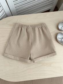 SHEIN Young Girl Solid Color Fitted Casual Shorts - Blue - View 7