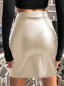 RueChic Jupe mini moulante de haute taille en couleur unie pour femmes