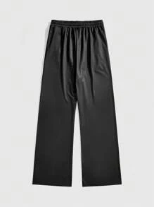 ROMWE MEN Prep Men's Slogan Printed Casual Sports Streetwear Long Pants, Suitable For Spring/Summer - Black - View 4