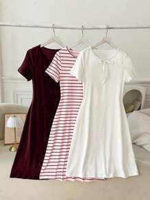 Shein Underwear&Sleepwear Basics 3 Conjuntos de vestido a rayas blanco y rojo