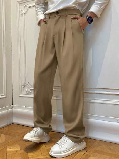 Claim Dot Men's Casual Solid Color Suit Pants