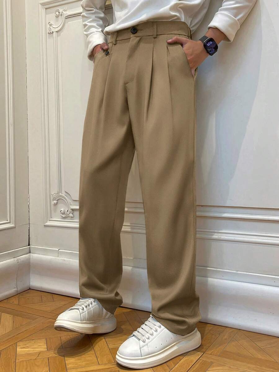 Claim Dot Men's Casual Solid Color Suit Pants