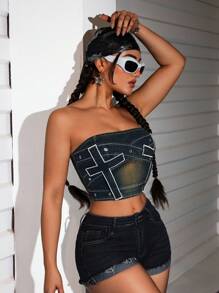 SHEIN ICON Blusa casual de jean para mujer, sencilla y estilizada para uso diario