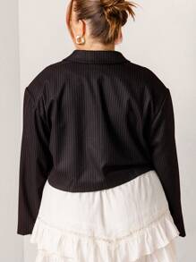 Aralina Curve Pinstripe Formal Open Front Cropped Blazer