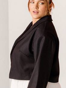 Aralina Curve Pinstripe Formal Open Front Cropped Blazer